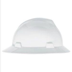 MSA V-GARD 4-POINT RATCHET SUSPENSION FULL BRIM HARD HAT (WHITE)